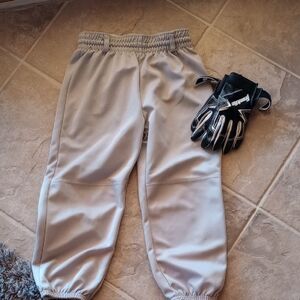 Kids Gray Baseball Pants And Franklin Gloves